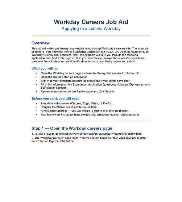 Thumbnail preview of Workday careers application job aid
